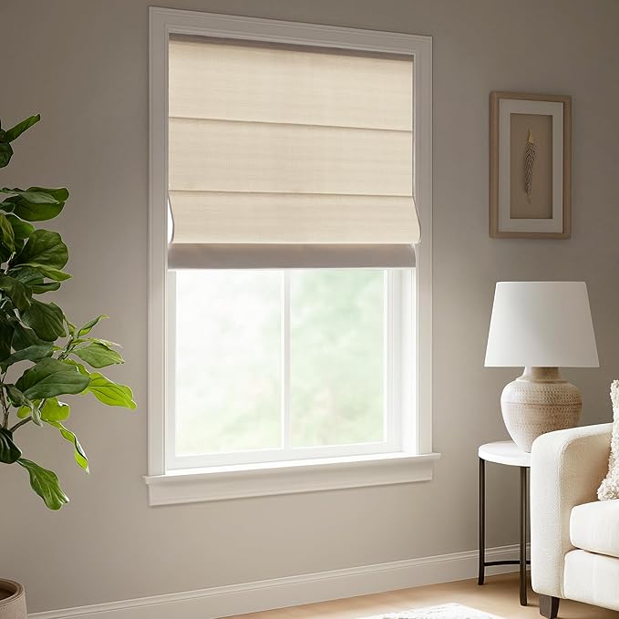 Madison Park Galen Matte Linen Cordless Roman Shades - Fabric Privacy Single Panel Darkening, Energy Efficient, Thermal Insulated Window Blind Treatment, for Home, Living Room Decor, 23" W x 64" H