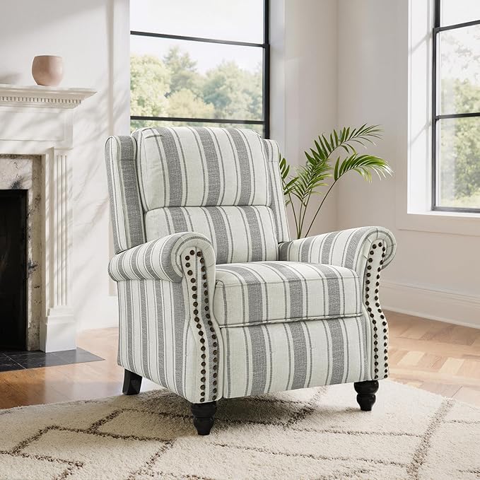 Lumibee Pushback Recliner Chair,Upholstered Wingback Chair for Small Spaces,Floral Fabric Armchair for Living Room,Single Sofa Accent Chair Reading Seat for Balcony,Bedroom-Striple Gray