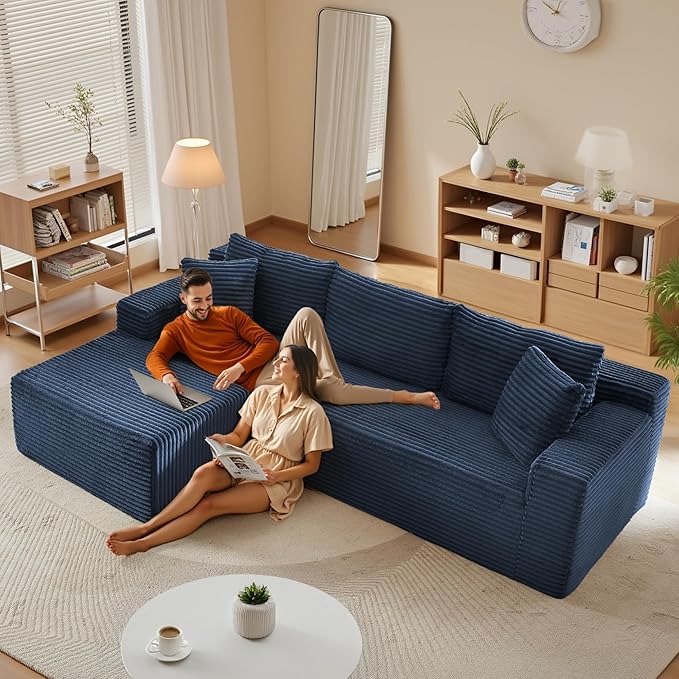 105" Sectional Couches for Living Room Cloud Couch Sofa with L-Shape Upholstered Boneless Couchs Modern Modular Sectional Couch with Chaise (Blue, 105''W Left Facing Chaise)