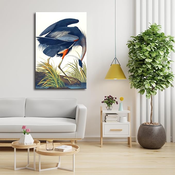 Wieco Art Canvas Print Wall Art Great Blue Heron by John James Audubon Vintage Poster Birds of America Antique Bird Illustration Wall Art for Living Room Home Kitchen Decorations