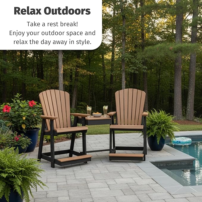 DutchCrafters Plastic Poly Outdoor Bistro Set with 2 Chairs and Attached Center Table, 3 Piece Patio Furniture Set - Amish Made in USA (White & Light Gray)