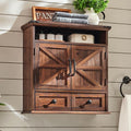 ACCOHOHO Bathroom Wall Cabinet, Farmhouse Medicine Cabinet, 24" Wide Cabinet with Drawer, Adjustable Shelf, Double Barn Doors, Storage Cabinet for Bathroom, Kitchen, Living Room, Brown