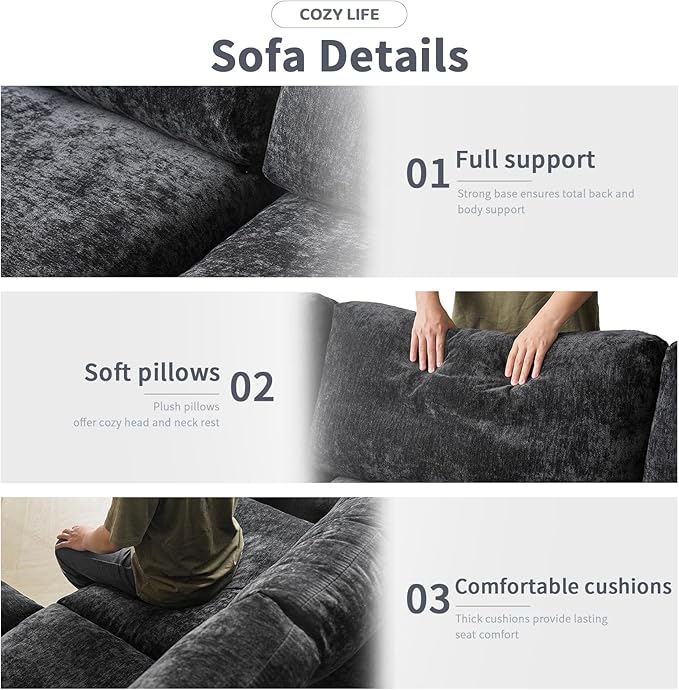 Cloud Couch Modular Sectional Sofa,134" L Shaped Couch, Oversized Convertible Wide Seater,4 Seater with Ottoman for Living Room Set, Covers Washable&Replaceable,Black