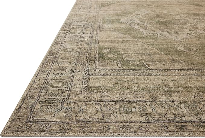 Loloi Amber Lewis Cambria Collection CBR-03 Sand/Olive 2'-6" x 7'-6" Runner Rug Jute, Neutral, Vintage Style, Antique Tone, Living, Bedroom, Dining, Carpet