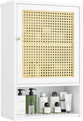 Bathroom Wall Cabinet, Bamboo Over-The-Toilet Storage Organizer with Rattan Doors and Adjustable Shelf, Space Saver Medicine Cabinet for Laundry, Kitchen, Living Room (White)