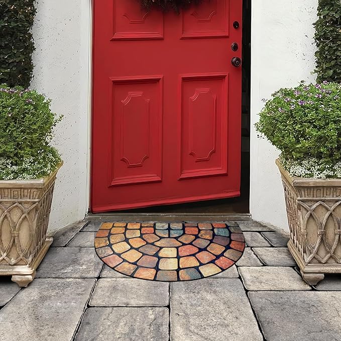 ubdyo Welcome in Style Front Door Mat - Low Pile Front Door Mat Outside Entrance - Muddy Dirt Trapping Welcome Matt Outdoor - Rubber Backing Anti Slip Indoor Doormat Entrance, 29" x 17"