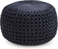 SIMPLIHOME Renee Boho Round Pouf in Navy Velvet Fabric for the Living Room, Bedroom and Kids Room
