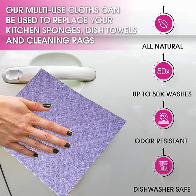 Swedish Dishcloths – Eco-Friendly Reusable Kitchen Towels – 10 Pack Cleaning Cloths for Dishes, Counters & Surfaces – Super Absorbent, Compostable, Zero-Waste Alternative