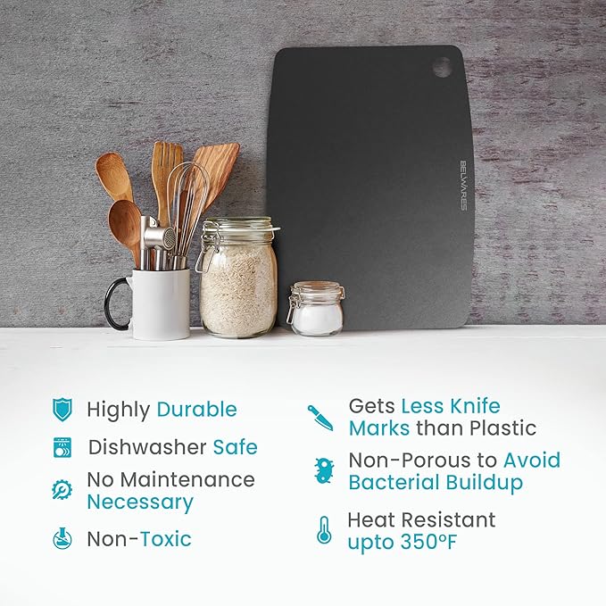Dishwasher Safe Cutting Boards for Kitchen - Large Composite Wood Cutting Boards - Thin, BPA Free & Eco-Friendly Chopping Board (14.5 x 11.25 Inch, Slate Black)
