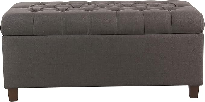 Homepop Home Decor | Tufted Ainsley Button Storage Ottoman Bench with Hinged Lid | Ottoman Bench with Storage for Living Room & Bedroom, Charcoal Gray 18x40x18 inches