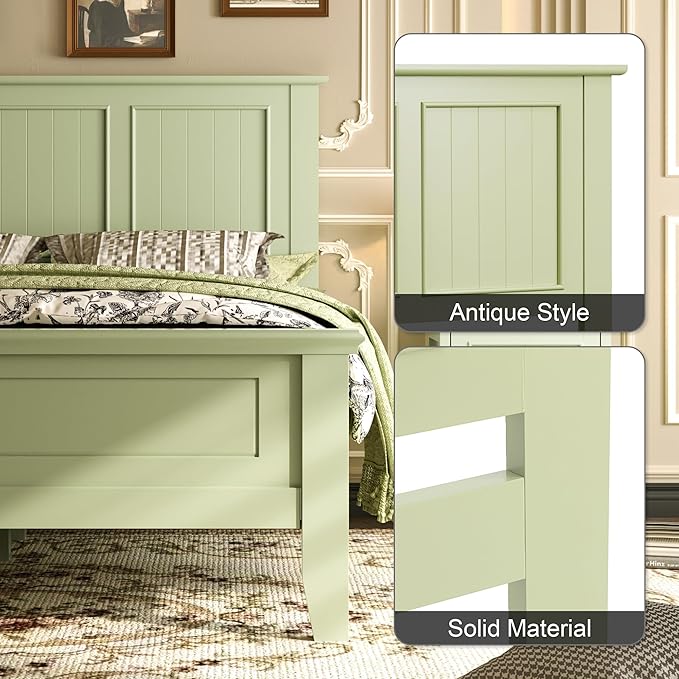 Scurrty Modern Headboard with Vintage Wood Frame,Antique Style Wood Headboard Queen Size, Bedroom Furniture (Green)