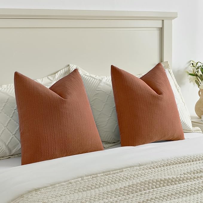 FUTEI Rust Decorative Throw Pillow Covers 26x26 Inch Set of 2,Soft Cozy Wheat Ear Striped Patterns Euro Pillow Shams,Modern Home Decor for Couch Bed Living Room