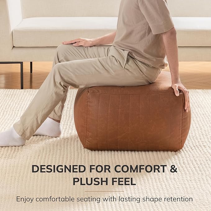 Anji Mountain 100% Handmade & Handcrafted Comfortable Home Décor Pouf Ottoman Footrest for Living Room, Bedroom, Nursery, Kidsroom, Patio Furniture - (22" x 22" x 16" - Camel)