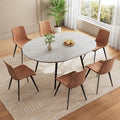43.3"-59.1" Extendable Round Dining Table Set, Round Table for 6 Person with Scratch-Resistant Thickened MDF Board, Gray Coffee Table w/Metal Legs