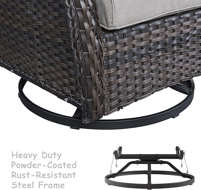 HUMMUH Outdoor Swivel Rocker Wicker Patio Chairs High Back PE Rattan Glider Chairs 4PCS Patio Furniture Set(Brown,Blue)