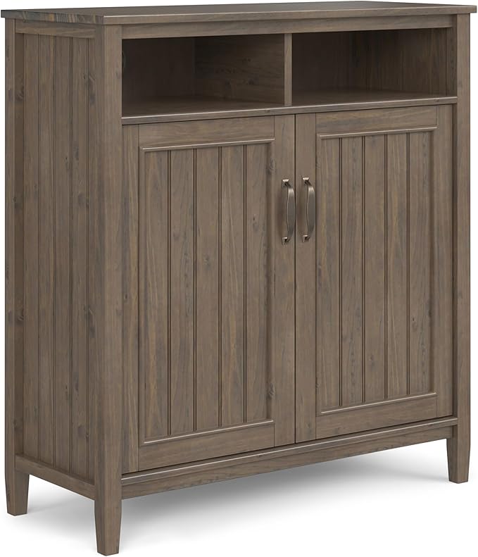 SIMPLIHOME Lev SOLID WOOD 39 Inch Wide Contemporary Medium Storage Cabinet in Smoky Brown, For the Living Room, Entryway and Family Room