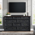 Yaamizz Farmhouse Dresser for Bedroom, 60" Wide 10 Drawer Dressers Storage with Wood Pilasters & Metal Handles, Drawer Organizer for Bedroom, Vintage Design, Hallway, Black