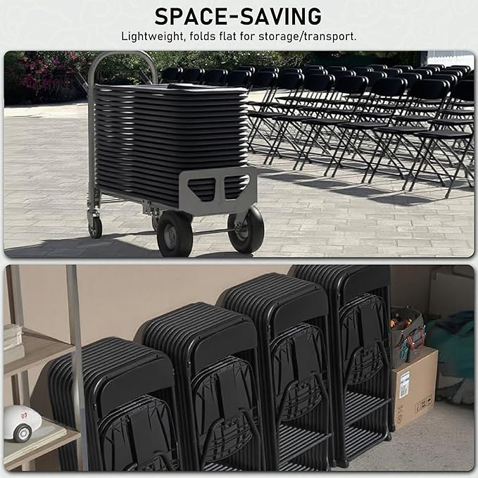 SEALAMB Plastic Folding Chairs 16 Pack, Black Commercial Portable Indoor/Outdoor Chairs for Home Office, Wedding, Events Parties with Steel Frame, 350lbs Capacity (Black-Plastic, 16 Pack)