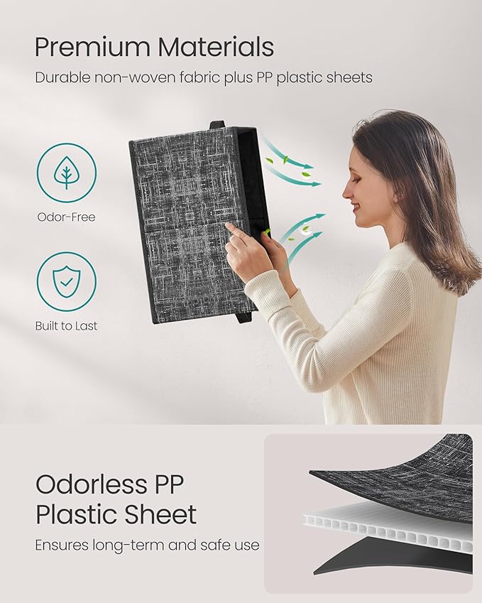 SONGMICS Storage Cubes, 15.7 x 11.8 x 9.5 Inches Non-Woven Fabric Bins with Double Handles, Set of 3, Closet Organizers for Shelves, Foldable, for Clothes, Ink Black UROB440B01