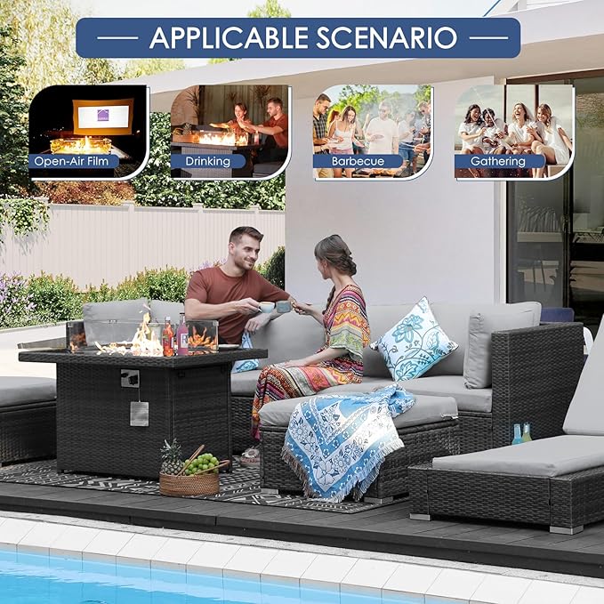 NICESOUL 11 Piece Modern Outdoor Furniture Sofa Set, 29.3'' High Back Comfy Sectional L-Shaped, Extra Large Wicker Patio Sofa Couches for 9 Person, Deep Wide Seating All-Weather Conversations, Grey