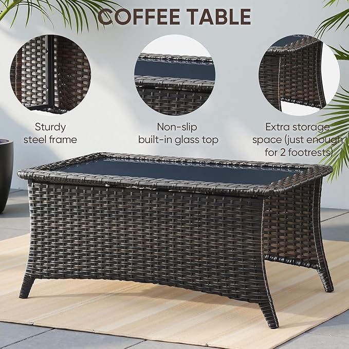 5-Piece Rotating Balcony Chair Set with 31-inch T-Shaped Wide backrest - Rattan Outdoor Rotating Balcony Chairs, Wide backrest Comfortable Outdoor Sliding Chair - Brown | Beige