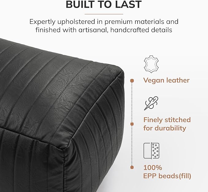 Anji Mountain 100% Handmade & Handcrafted Comfortable Home Décor Pouf Ottoman Footrest for Living Room, Bedroom, Nursery, Kidsroom, Patio Furniture - (22" x 12" x 10" - Black)