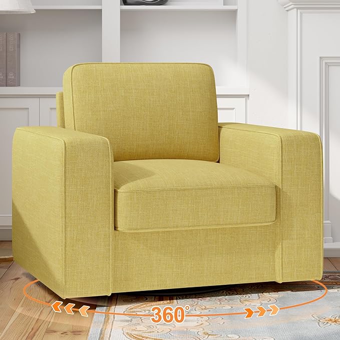 Swivel Accent Sofa Chair Set of 4, Modern Comfy Oversized Upholstered Cushion Back Armchair in Linen 1pcs for Living Room, Bedroom, Reading Room(Yellow)