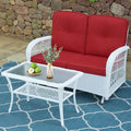 VIVIJASON 2-Piece Patio White Wicker Loveseat Glider Set Cushioned, Outdoor Conversation Furniture Sets with 2-Seater Glider Rocking Bench, Coffee Table and Cushions for Porch Garden Poolside, Red