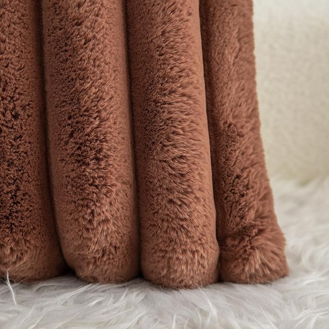 Neelvin Brown Faux Fur Cozy Soft Stripe Decorative Throw Pillow Covers 26x26 inch Set of 2,Velvet Pillowcase Cushion Case for Sofa Couch