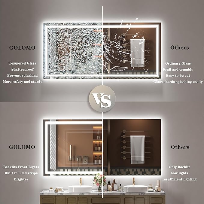 40x32 LED Lighted Mirror for Bathroom Wall, Led Vanity Mirror with Lights, Dimmable, Shatterproof, Anti-Fog, Memory (Horizontal/Vertical)
