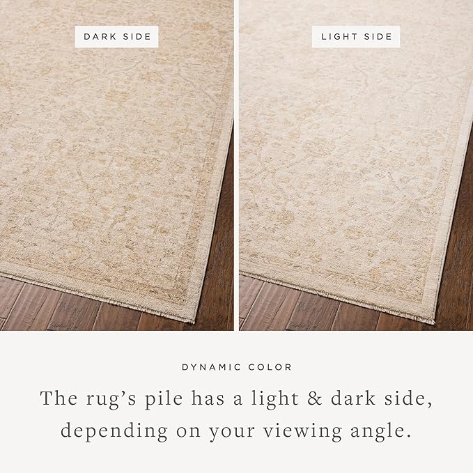 Loloi Chris Loves Julia Palma Collection PLM-01 Ivory/Sand 11'-6" x 15'-7" Fringe Area Rug Vintage Style Boho Living Room Bedroom Carpet