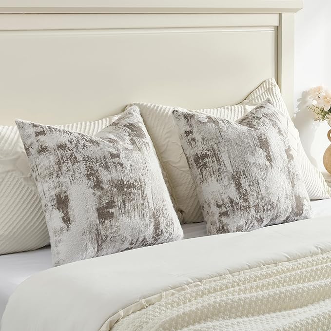 FUTEI Coffee White Decorative Throw Pillow Covers 26x26 Inch Set of 2,Soft Faux Cashmere Jacquard - Textured & Cozy Euro Pillow Shams,Modern Home Decor for Couch Bed Living Room