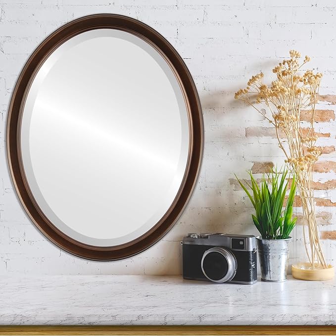OVALCREST Oval Beveled Wall Mirror for Home Decor - Toronto Style - Rubbed Bronze - 22" x 18"