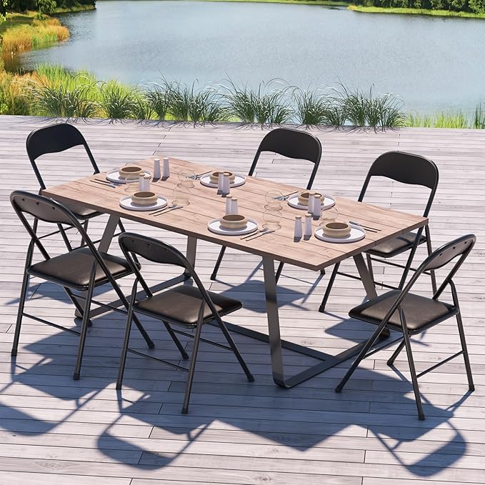 VECELO Folding Chairs 4 Pack Metal Portable with Soft PU Padded Seats for Home/Office/Party, Black