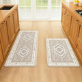 ArtyCozy 2 Piece Boho Kitchen Rug Set, Non-Slip Super Absorbent Kitchen Mats for Floor with Rubber Backing, Stain Resistant Runner for Hallway Laundry Holiday Decor, Khaki, 20" × 32'' Plus 20'' × 47''