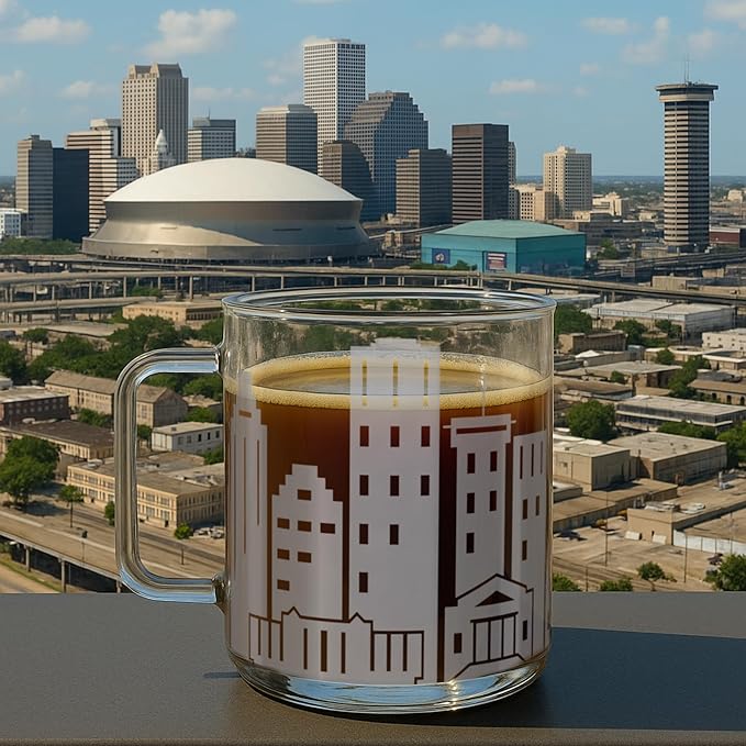 Greenline Goods – New Orleans, LA Skyline Glass Coffee Mugs (Set of 2), 15 oz – Etched Wrap Design