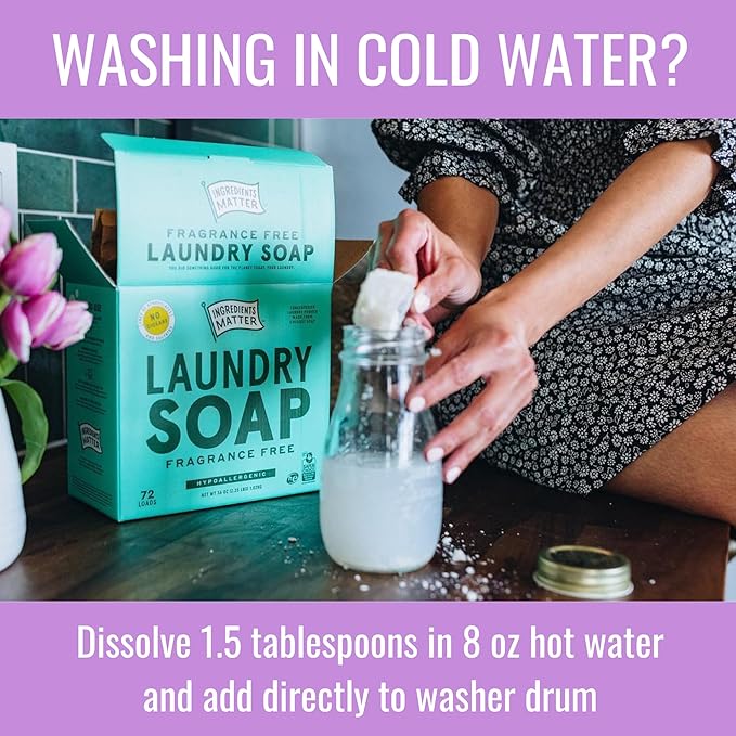 Ingredients Matter Powder Laundry Soap - Lavender Scent, Hypoallergenic Detergent, Natural & Eco-Friendly, Plastic Free, Made in USA, Natural Essential Oils & Dermatologist Tested - 30 oz, 60 Loads
