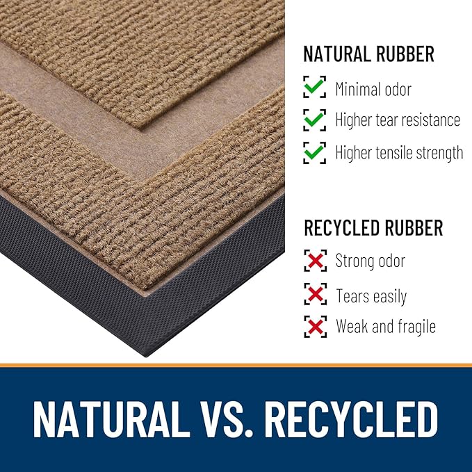 OLANLY Front Door Mat Indoor Outdoor Entrance, Waterproof All-Season, All-Weather Doormat, Sturdy Natural Rubber, Fade Resistant, Low Profile, Easy Clean Patio Porch Entryway Mat, 47x32, Light Brown