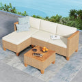 Small Patio Furniture Set, 3 Piece Wicker Outdoor Patio Conversation Set, Outside L-Shaped Sectional Sofa Couch with Chaise Lounge and Coffee Table for Porch Balcony Deck