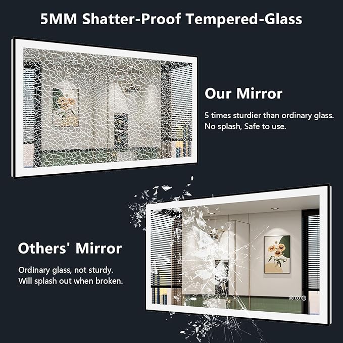 24x36 Inch LED Bathroom Mirror with Lights (Front Lit and Backlit) Black Framed Lighted Vanity Mirror for Bathroom Wall Dimmable Anti-Fog Memory Tempered Glass Horizontal/Vertical