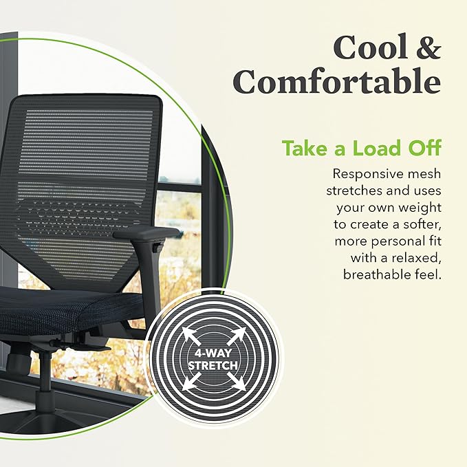 HON Solve Task Chair, Ergonomic Office Chair Mesh Back Support, Adjustable Lumbar Support, with Wheels, Height-Adjustable Arms, for Computers, Desks, Home Office, Blue