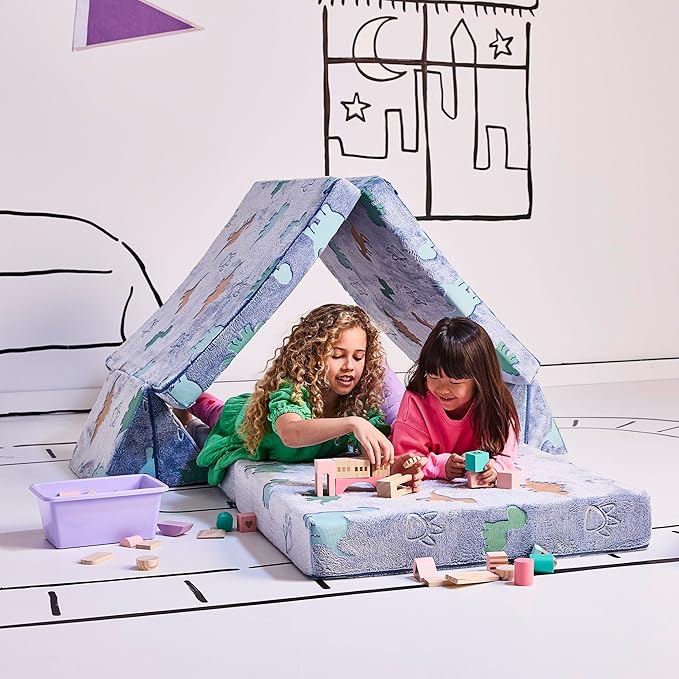 YOURIGAMI Kids and Toddler Play Couch, Convertible Folding Sofa, Durable Foam Modular Design, Glow in The Dark Dinosaur