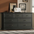 Farmhouse 7 Drawers Dresser for Bedroom, 57" Wide Modern Chest of Drawers with Deep Drawers & Bar Handles, Rustic Wood Dresser TV Stand, Wooden Closet Storage Organizer for Living Room, Hallway, Black