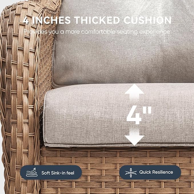 8-Piece Outdoor Patio Cushion Set - Fade & Water Resistant with Removable Olefin Cover, 22x24x4 Inch Memory Foam Cushions for Wicker Sectional Sofa – Beige/Regular