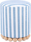 First of a Kind Ottoman Foot Rest - Pastel Blue Round Ottoman Stool with Solid Wood Spherical Orbs - 15.7" W x 15.7" D x 18.3" H - Handmade, Easy Clean, 330 lbs Weight Capacity