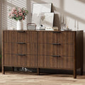 55" Wide Fluted 6 Drawer Dresser for Bedroom, Wooden Dresser Modern Chest of Drawers TV Stand Dressers with Organizer Storage for Bedroom, Living Room, Entryway, Hallway, Walnut