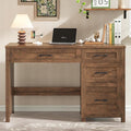 Vabches Farmhouse 47" Executive Desk, Computer Desk with File Drawer and Charging Station, Workstation for Home Office, Study.Red-Brown.