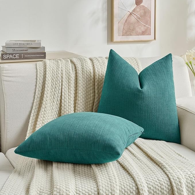 FUTEI Teal Decorative Throw Pillow Covers 12x20 Inch Set of 2,Soft Cozy Wheat Ear Striped Patterns Lumbar Pillow Cases,Modern Home Decor for Couch Bed Living Room