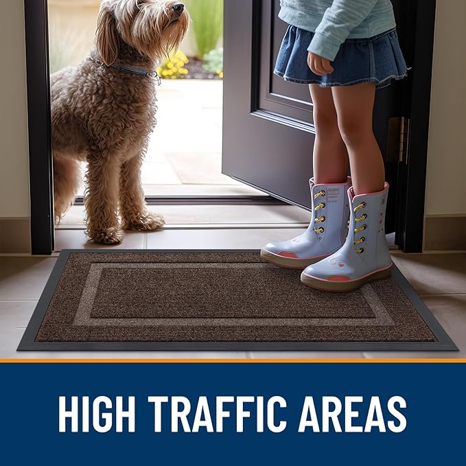 OLANLY Front Door Mat Indoor Outdoor Entrance, Waterproof All-Season, All-Weather Doormat, Sturdy Natural Rubber, Fade Resistant, Low Profile, Easy Clean Patio Porch Entryway Mat, 59x35, Dark Brown