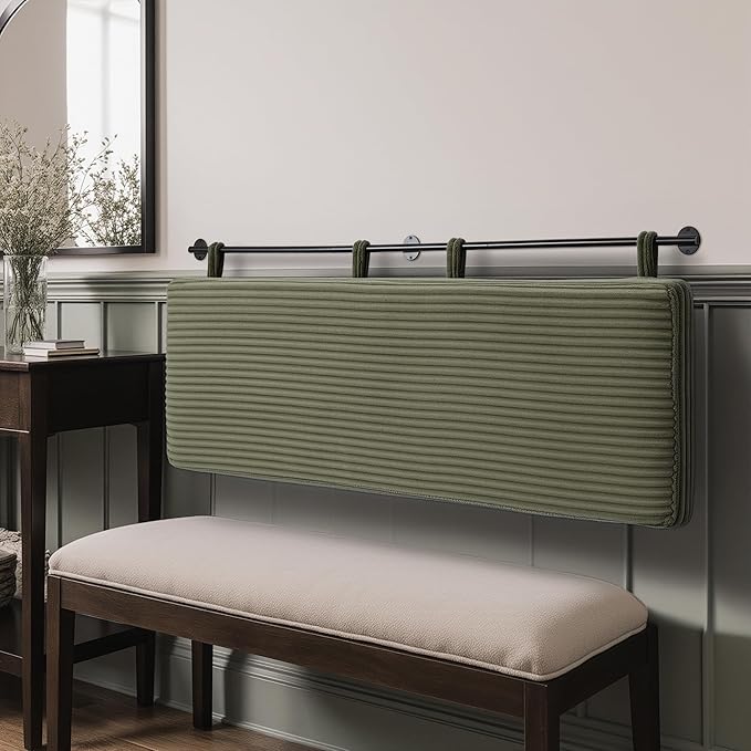 UEV Queen Headboard Only, Wall Mounted Hanging Upholstered Bed Head Board, Modern Vertical Channel Design of Fine Flannel, Elegant Green Fluted Headboard for Bedroom (Green, Queen Size)